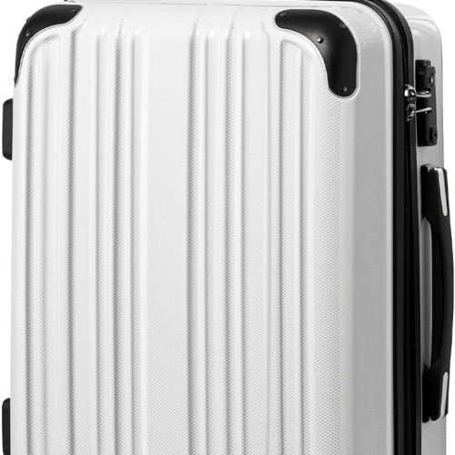 Luggage Expandable(only 28") Suitcase PC+ABS Spinner 20in 24in 28in Carry on (white grid new, M(24in))