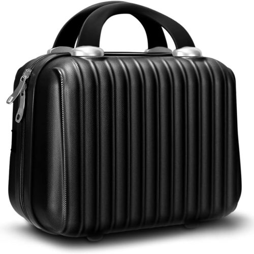 Makeup Travel Case 11 inch Hard Shell Cosmetic Organizer Bag Small Portable Make up Train Hand Luggage with Elastic Strap  Mini Suitcase for Women Girls, Black-1, one size, Style-1