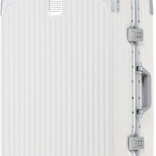 24 Inch Checked in Luggage with Aluminum Frame,PC Hard Shell Suitcase with Spinner Wheels and , Large Suitcase for Travel, White