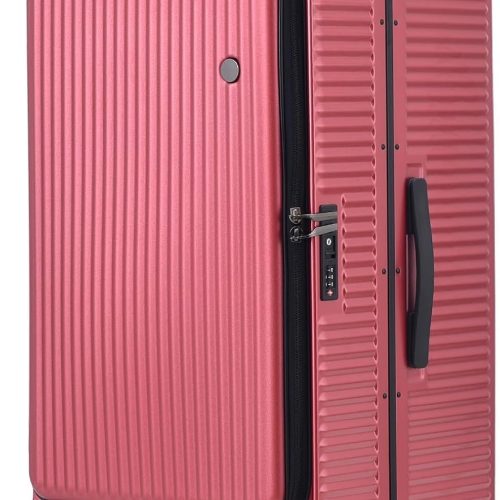 29 Inch Aluminum Checked Luggage with Side Opening Zipper, 40 * 37 * 77cm, 113L, Lightweight Hardshell ABS+PC Suitcase with , 360° Universal Wheels, Wine Red