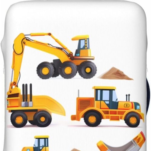 Machinery Excavator Truck and Loader Travel Luggage Suitcase COVER, Cartoon Boy's Toy Washable Suitcase COVERS Elastic, M - Fits 22-24 inch luggage (No Suitcase)