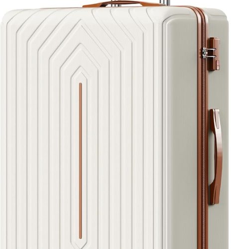 28 inch Luggage Hardside Lightweight Suitcase with Spinner Wheels  for Travel Business, WHite&Brown