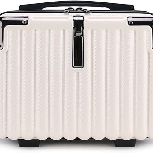 Mini Suitcase Hard Shell Makeup Bag Travel Cosmetic Case Portable Makeup Luggage with Shoulder Strap for Women, Whie