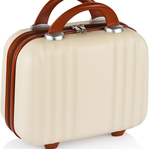 Small Hard Shell Cosmetic Case Travel Hand Luggage Portable Carrying Makeup Case Suitcase, Creamy-White-1, 1 Count (Pack of 1)