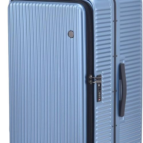 29 Inch Aluminum Checked Luggage with Side Opening Zipper, 40 * 37 * 77cm, 113L, Lightweight Hardshell ABS+PC Suitcase with , 360° Universal Wheels, Dark Blue