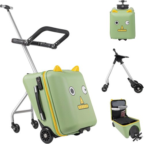 Ride on Suitcase for Kids, 20 inch Hardside Kids Luggage Ride on,Large Suitcases with Child Seat Design with 4 Universal Wheels Help Your Child Travel (Green)