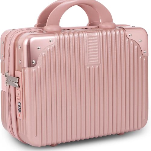 Portable Makeup Travel Case Hand Luggage, Mini  Carrying Makeup Case Suitcase with Elastic Band, Bright Red, Makeup Bag Travel Cosmetic Bag