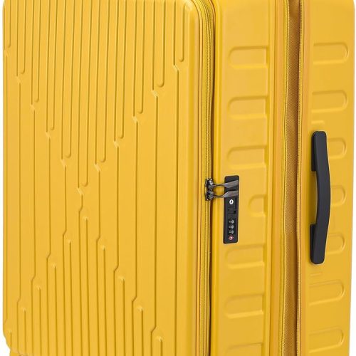 29 Inch Luggage with Expansion & Side Opening Design, 50 * 31(35)*76cm, 117L~133L Ligthweight ABS+PC Hardshell Checked Suitcase, Yellow