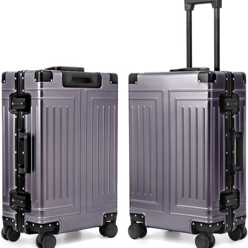 All Aluminum Carry On Luggage，Cut from Whole Aluminum Sheet，22x14x9 Airline Approved ，（3rd Generation，Premium Metal zipperless suitcase ） (grey, 24inch)