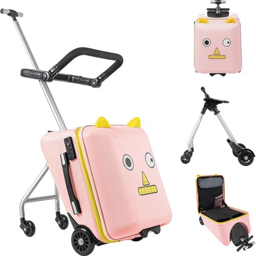 Ride on Suitcase for Kids, 20 inch Hardside Luggage Ride on,Large Suitcases with Child Seat Design with 4 Universal Wheels Help Your Child Travel, Gift as Kids (Pink)