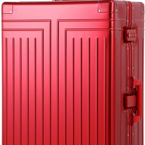 All Aluminum Carry On Luggage，Cut from Whole Aluminum Sheet，22x14x9 Airline Approved ，（3rd Generation，Premium Metal zipperless suitcase ） (red, 28inch)