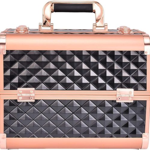 fessional Makeup Box Cosmetics Case Jewelry Organiser Vanity Make Up Storage Box Beauty Train Case Lockable with Keys (41-10), Black & Gold, Cosmetic Bag