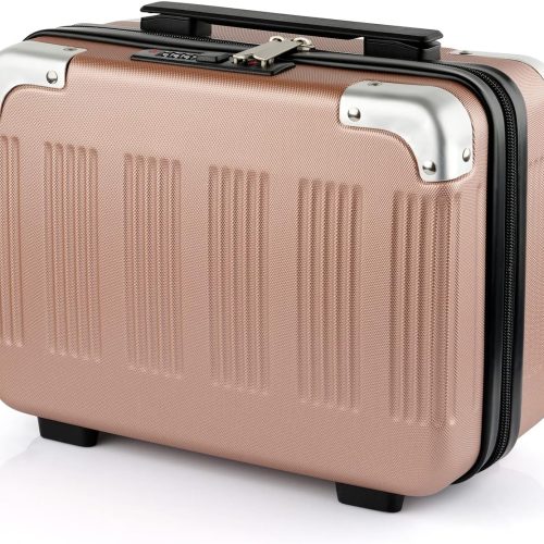 Small Hard Shell Cosmetic Case Travel Hand Luggage Portable Carrying Makeup Case Suitcase, Rose gold