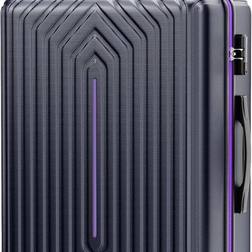 28 inch Luggage Hardside and Lightweight Suitcase with Spinner Wheels  for Travel Business, Purple With Dark Blue