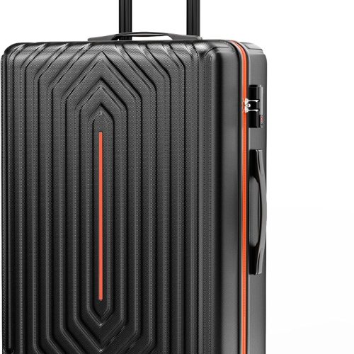 28 inch Luggage Hardside and Lightweight Suitcase with Spinner Wheels  for Travel Business,Orange With Black